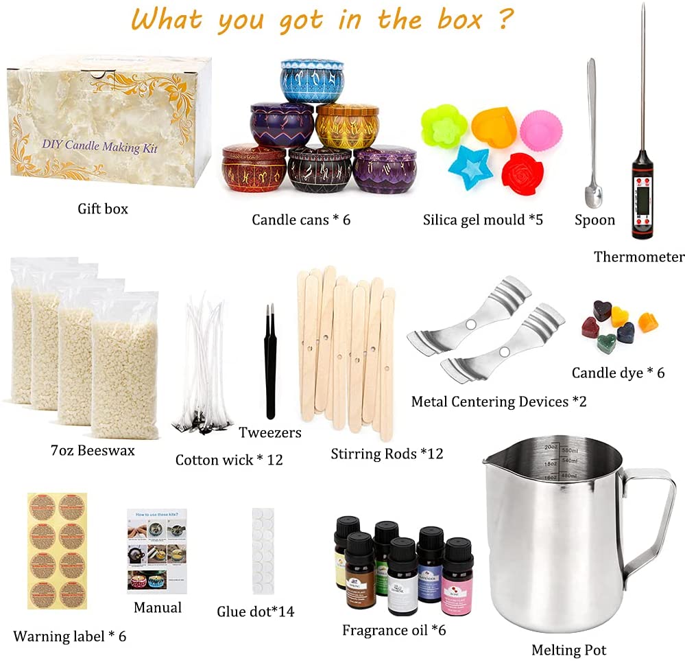 Candle DIY Making Kit Supplies Includes 600ml Melting Pot Beeswax Candle  Tins Wicks Essential Oil Wax Dyes Spoon festival gifts